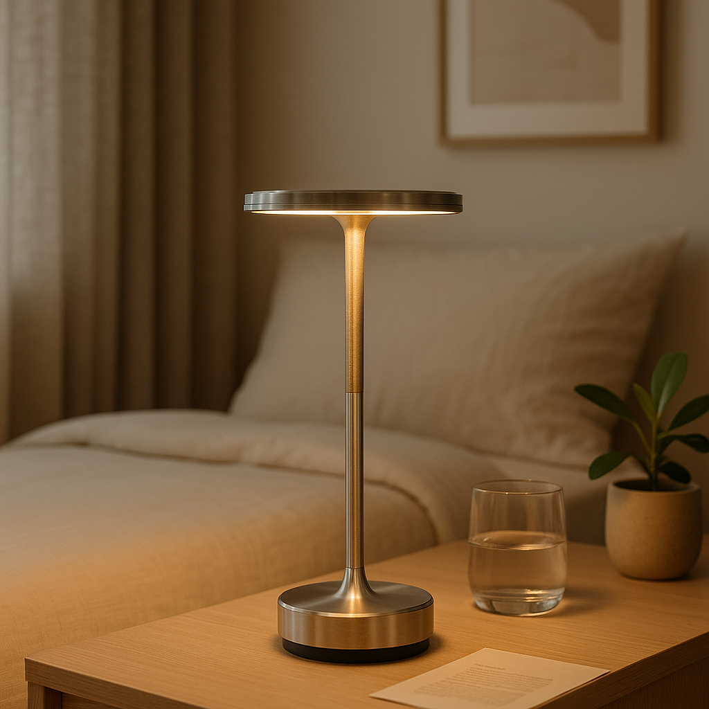 Lampe de Chevet LED Tactile Rechargeable – Design Rétro Élégant en Aluminium, Dimmable pour Ambiance Chaleureuse