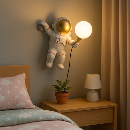 Lampe de Chevet LED Astronaute et Lune – Design Moderne Mural, Lumière Chaude Apaisante pour Ambiance Cosy et Rêves Stellaires Enfant