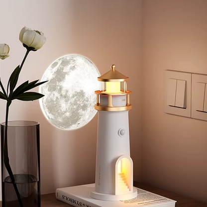 Lampe de Chevet Phare avec Projection de Lune – Veilleuse Enfant, Capteur de Mouvement ou Télécommande pour Douces Nuits
