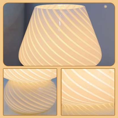 Lampe de Chevet Champignon en Verre Strié – LED USB, Design Murano Élégant pour Ambiance Douce et Cosy