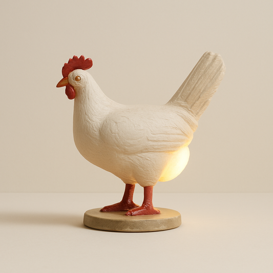 Lampe de Chevet Poule LED — Design Original USB Résine Blanche pour Déco Ludique & Ambiance Chaleureuse