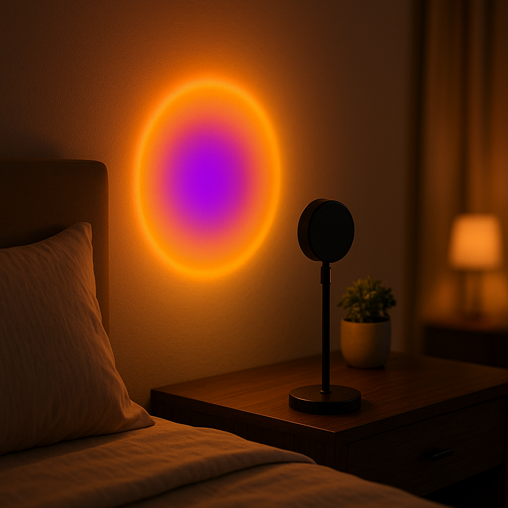 Lampe de Chevet LED Sunset Intelligente – Projection RGB 360°, Contrôle App & Télécommande pour Ambiance Colorée et Photos Créatives