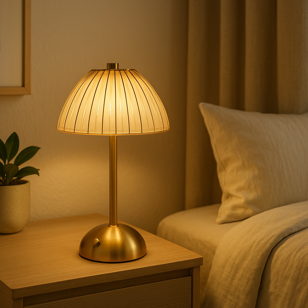 Lampe de Chevet Cristal Doré Rechargeable — Tactile LED Dimmable & Éclairage Chaud Élégant