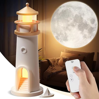 Lampe de Chevet Phare avec Projection de Lune – Veilleuse Enfant, Capteur de Mouvement ou Télécommande pour Douces Nuits