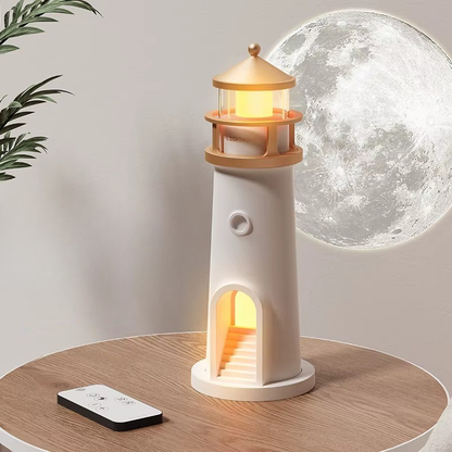 Lampe de Chevet Phare avec Projection de Lune – Veilleuse Enfant, Capteur de Mouvement ou Télécommande pour Douces Nuits