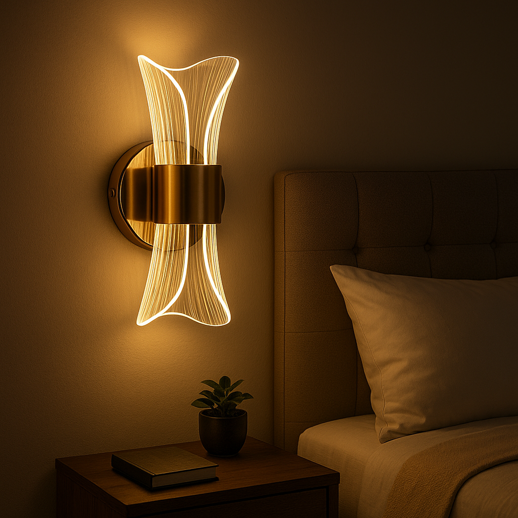 Lampe de Chevet Murale LED Dorée – Acrylique Design Luxe, 12W, 3 Températures de Couleur pour Ambiance Moderne