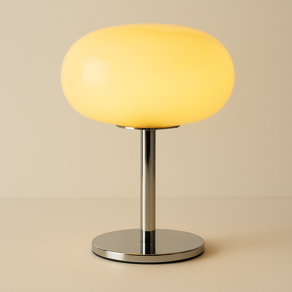 Lampe de Chevet Lollipop en Verre Crème – LED Tactile Rechargeable, Design Rétro Élégant et Ambiance Douce