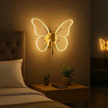 Lampe de Chevet Papillon LED Murale – Design Moderne en Acrylique Doré, Lumière Douce et Élégante