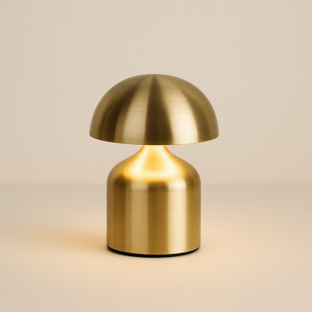 Lampe de Chevet LED Tactile Rechargeable – 3 Couleurs Ajustables, Design Champignon en Métal, Sans Fil Élégant et Cosy