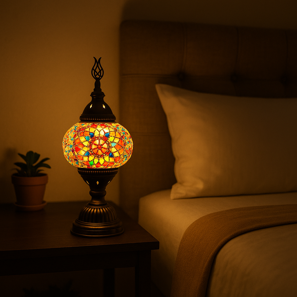 Lampe de Chevet Turque Mosaïque — Verre Coloré Fait Main & Ambiance Orientale Chaleureuse