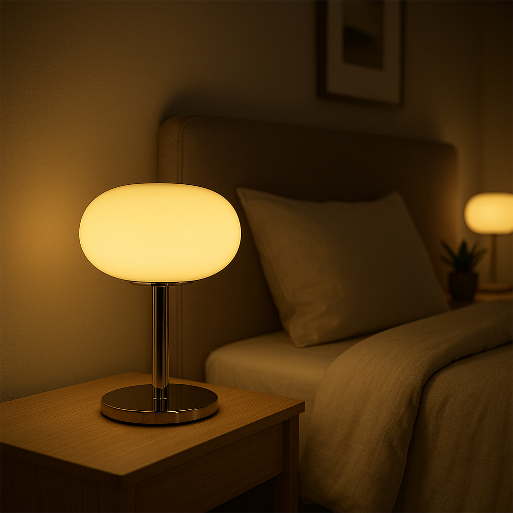 Lampe de Chevet Lollipop en Verre Crème – LED Tactile Rechargeable, Design Rétro Élégant et Ambiance Douce