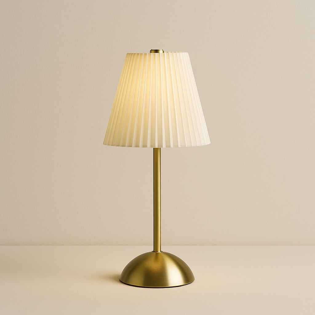 Lampe de Chevet LED Plissée Tactile – Rechargeable USB, Abat-Jour en Tissu Élégant, Éclairage Doux et Cosy