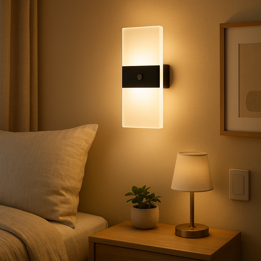 Lampe de Chevet Murale LED Rechargeable – Tactile ou Capteur de Mouvement, Design Moderne Acrylique, Lumière Apaisante
