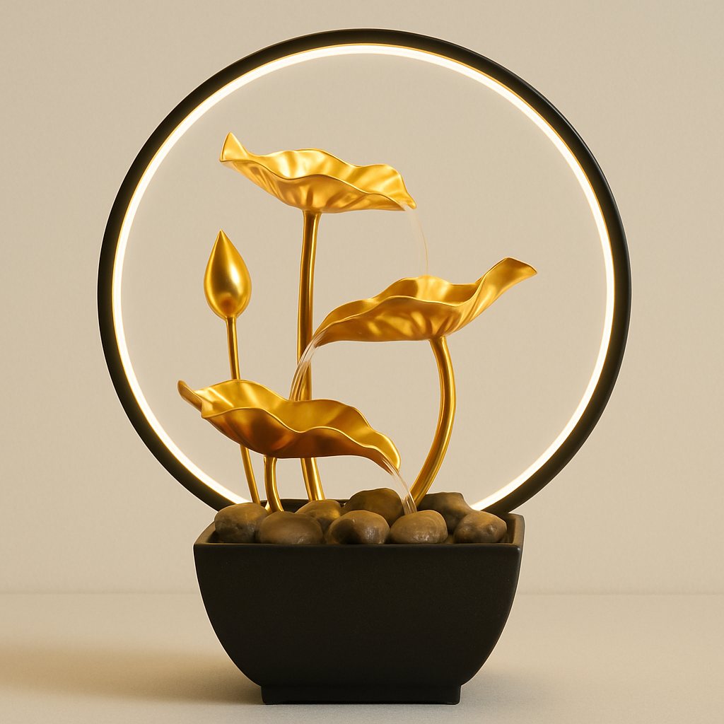 Lampe de Chevet Fontaine LED USB – Cascade Zen avec Rochers Naturels et Anneau Lumineux, Ambiance Relaxante pour Maison ou Bureau