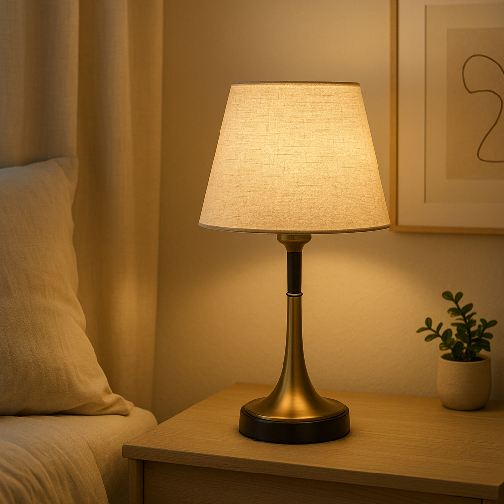 Lampe de Chevet Rétro LED avec Abat-jour en Lin – Lumière Chaude, Dimmable et Élégante pour Ambiance Cosy