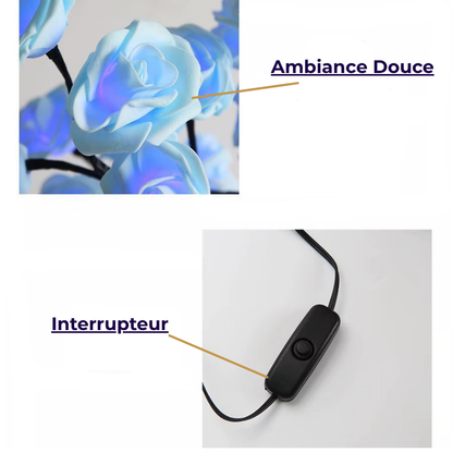 Lampe de Chevet LED Arbre de Roses – 24 Lumières USB, Branches Modulables pour Ambiance Romantique et Déco Élégante