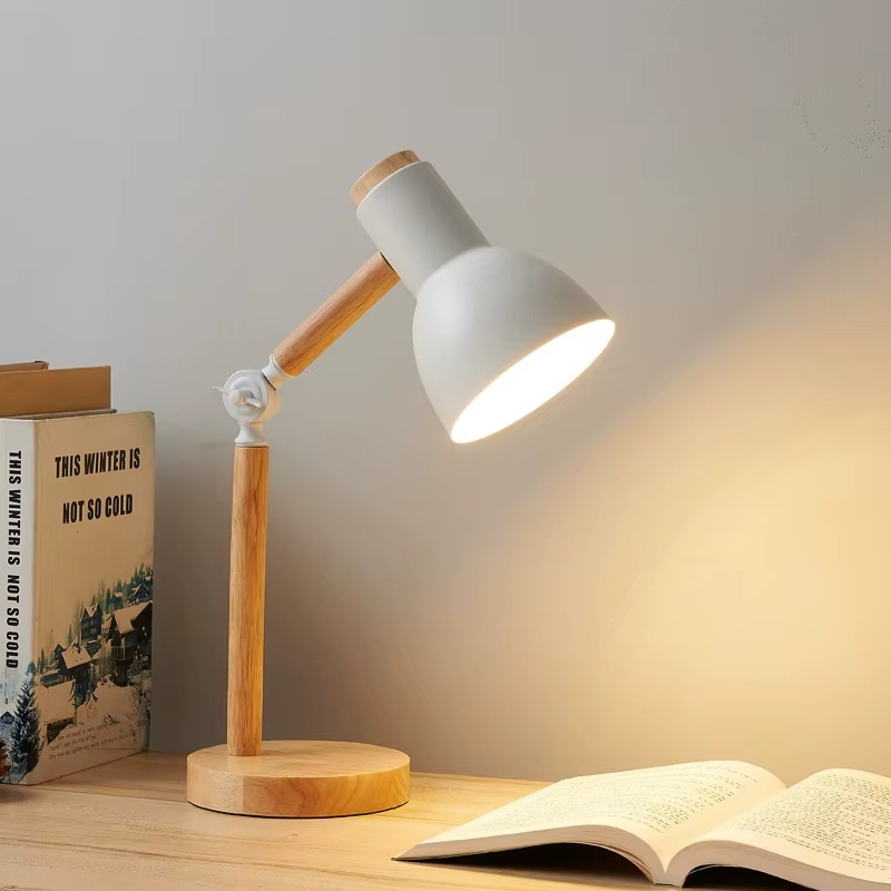Lampe de Chevet Nordique en Bois - Tête Orientable LED, Design Moderne & Lumière Douce pour Lecture Enfant