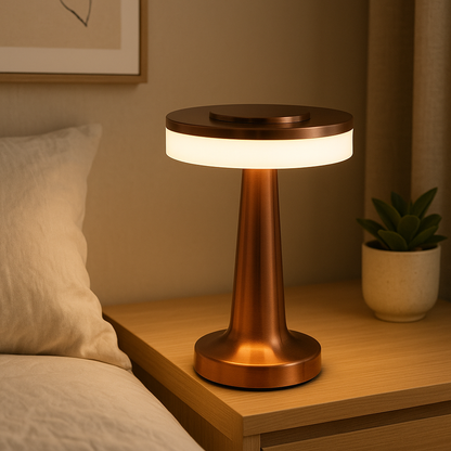 Lampe de Chevet LED Rétro Métal – Tactile, Rechargeable USB, Dimmable 3 Couleurs pour Ambiance Cosy et Élégante