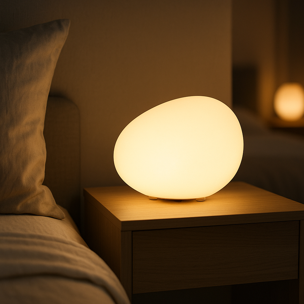 Lampe de Chevet Galet LED – Design Minimaliste Moderne en Acrylique, 3 Intensités Réglables pour Ambiance Douce et Apaisante