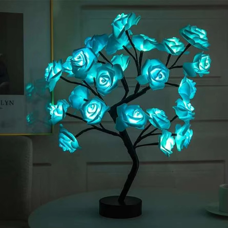 Lampe de Chevet LED Arbre de Roses – 24 Lumières USB, Branches Modulables pour Ambiance Romantique et Déco Élégante