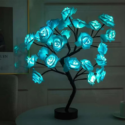Lampe de Chevet LED Arbre de Roses – 24 Lumières USB, Branches Modulables pour Ambiance Romantique et Déco Élégante