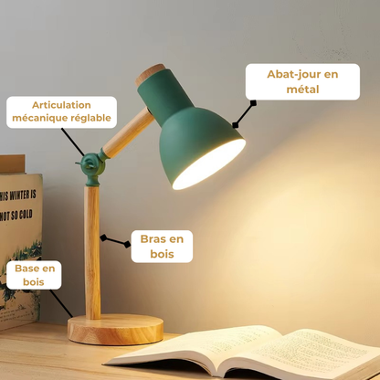Lampe de Chevet Nordique en Bois - Tête Orientable LED, Design Moderne & Lumière Douce pour Lecture Enfant