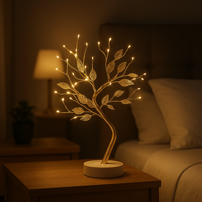 Lampe de Chevet LED Arbre Doré 72 LED – Feuilles d’Or Tactiles, USB ou Piles, Ambiance Féérique et Déco Élégante