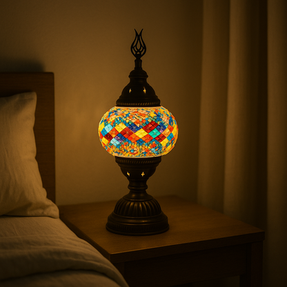 Lampe de Chevet Turque Mosaïque — Verre Coloré Fait Main & Ambiance Orientale Chaleureuse