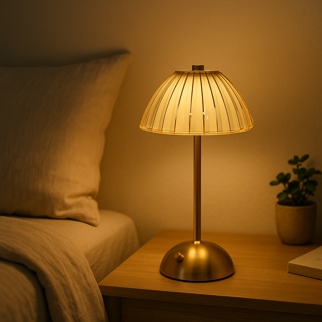 Lampe de Chevet Cristal Doré Rechargeable — Tactile LED Dimmable & Éclairage Chaud Élégant