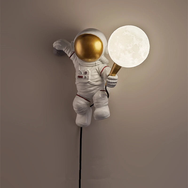 Lampe de Chevet LED Astronaute et Lune – Design Moderne Mural, Lumière Chaude Apaisante pour Ambiance Cosy et Rêves Stellaires Enfant
