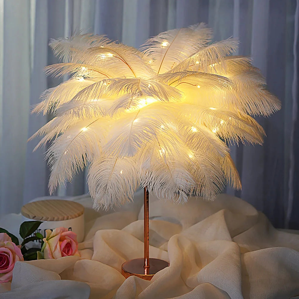 Lampe de Chevet à Plumes Rechargeable – LED Tactile USB, Design Romantique et Ambiance Douce pour Chambre ou Mariage