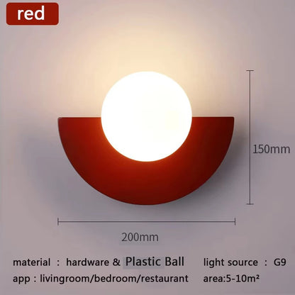Lampe de Chevet Murale LED Nordique – Demi-Lune Colorée en Métal et Bille Opale, Design Moderne et Ambiance Douce