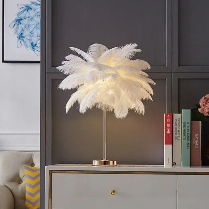 Lampe de Chevet Plumes LED Rechargeable – USB Tactile, Design Luxe en Dorée, Ambiance Romantique Élégante