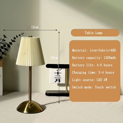 Lampe de Chevet LED Plissée Tactile – Rechargeable USB, Abat-Jour en Tissu Élégant, Éclairage Doux et Cosy