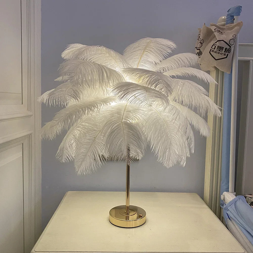 Lampe de Chevet Plumes LED Rechargeable – USB Tactile, Design Luxe en Dorée, Ambiance Romantique Élégante