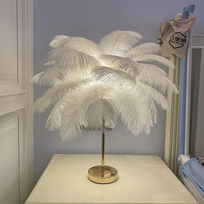 Lampe de Chevet Plumes LED Rechargeable – USB Tactile, Design Luxe en Dorée, Ambiance Romantique Élégante