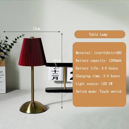 Lampe de Chevet LED Plissée Tactile – Rechargeable USB, Abat-Jour en Tissu Élégant, Éclairage Doux et Cosy