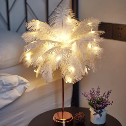 Lampe de Chevet à Plumes Rechargeable – LED Tactile USB, Design Romantique et Ambiance Douce pour Chambre ou Mariage