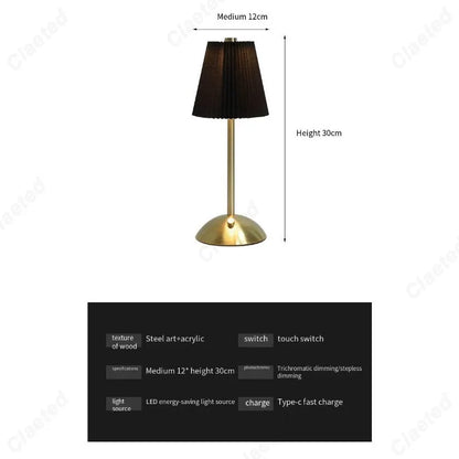 Lampe de Chevet LED Plissée Tactile – Rechargeable USB, Abat-Jour en Tissu Élégant, Éclairage Doux et Cosy