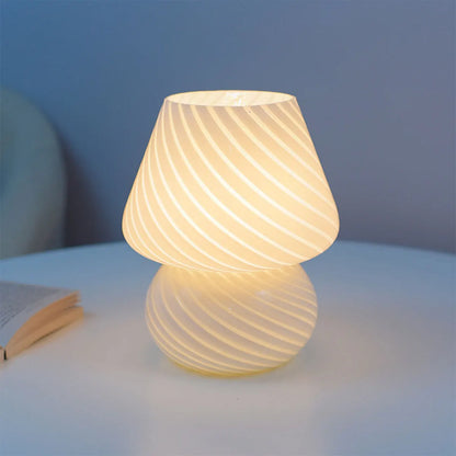 Lampe de Chevet Champignon en Verre Strié – LED USB, Design Murano Élégant pour Ambiance Douce et Cosy
