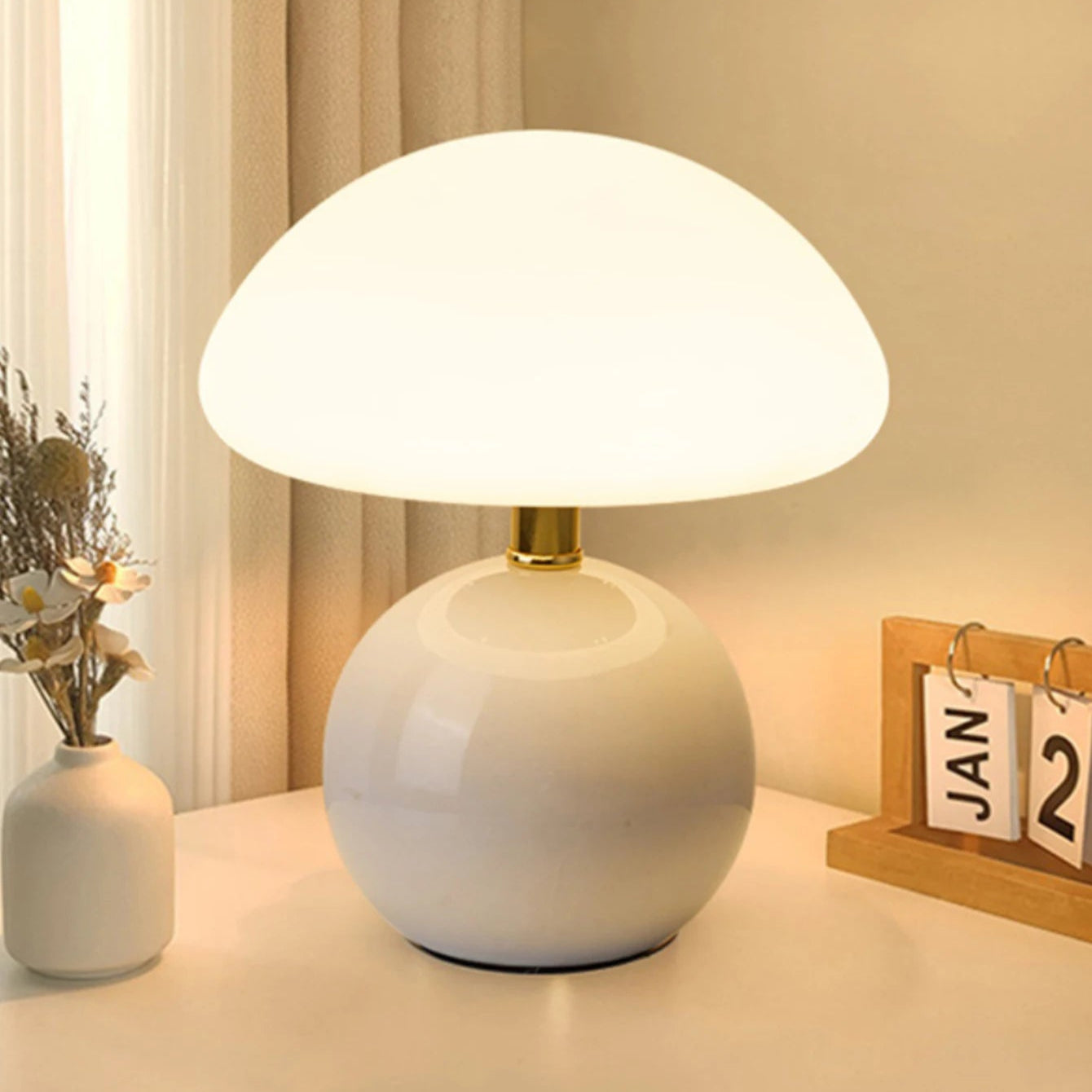 Lampe de Chevet Champignon LED – Design Moderne Blanc, Ambiance Cosy et Éclairage Apaisant