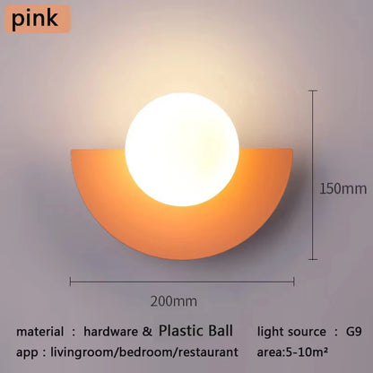 Lampe de Chevet Murale LED Nordique – Demi-Lune Colorée en Métal et Bille Opale, Design Moderne et Ambiance Douce