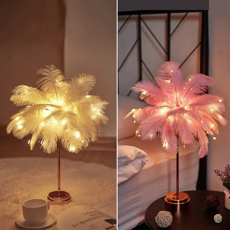 Lampe de Chevet à Plumes Rechargeable – LED Tactile USB, Design Romantique et Ambiance Douce pour Chambre ou Mariage