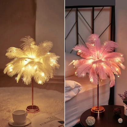 Lampe de Chevet à Plumes Rechargeable – LED Tactile USB, Design Romantique et Ambiance Douce pour Chambre ou Mariage