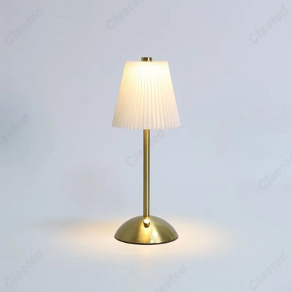 Lampe de Chevet LED Plissée Tactile – Rechargeable USB, Abat-Jour en Tissu Élégant, Éclairage Doux et Cosy