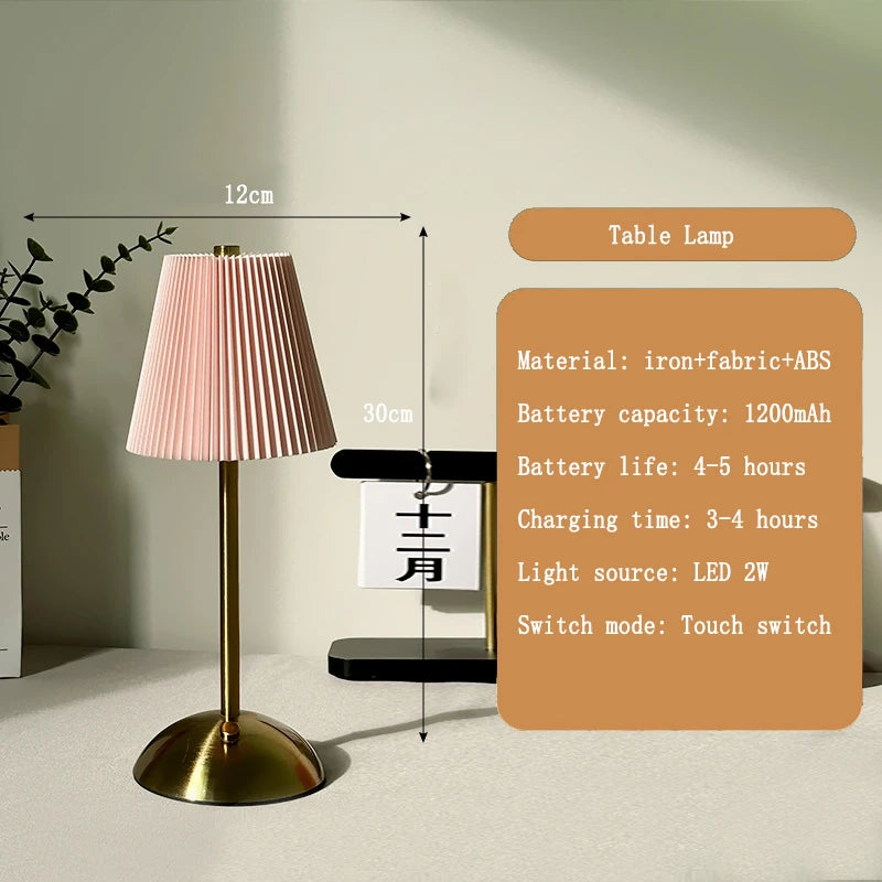 Lampe de Chevet LED Plissée Tactile – Rechargeable USB, Abat-Jour en Tissu Élégant, Éclairage Doux et Cosy