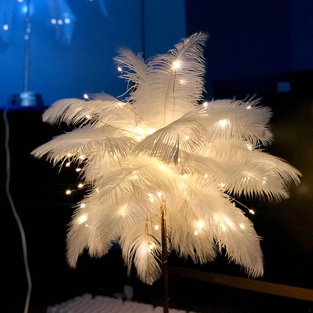 Lampe de Chevet à Plumes Rechargeable – LED Tactile USB, Design Romantique et Ambiance Douce pour Chambre ou Mariage