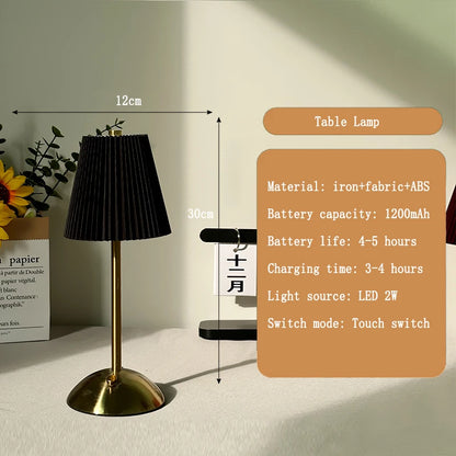 Lampe de Chevet LED Plissée Tactile – Rechargeable USB, Abat-Jour en Tissu Élégant, Éclairage Doux et Cosy