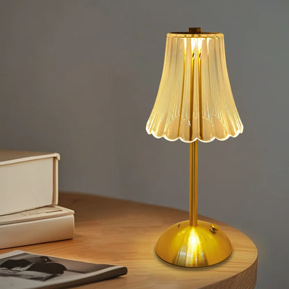 Lampe de Chevet Cristal Doré Rechargeable - Tactile LED Dimmable & Éclairage Chaud Élégant