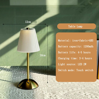 Lampe de Chevet LED Plissée Tactile – Rechargeable USB, Abat-Jour en Tissu Élégant, Éclairage Doux et Cosy